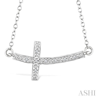 Silver Sideway Cross Diamond Fashion Pendant