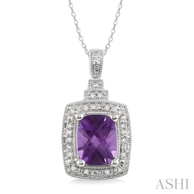 Silver Cushion Shape Gemstone & Diamond Pendant