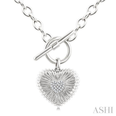 Silver Heart Fluted Toggle Diamond Fashion Necklace