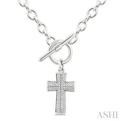 Silver Cross Toggle Diamond Fashion Necklace
