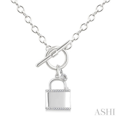 Silver Lock & Key Toggle Diamond Fashion Necklace