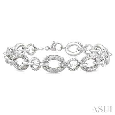 Silver Bold Oval Rope Link Diamond Bracelet