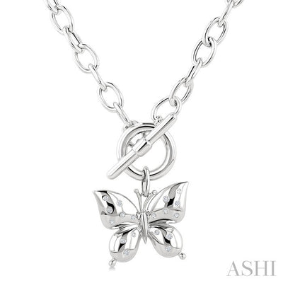 Silver Butterfly Mosaic Toggle Diamond Fashion Necklace