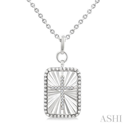 Silver Rectangular Shape Cross Fluted Medallion Diamond Pendant