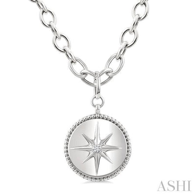 Silver Compass Medallion Diamond Fashion Pendant