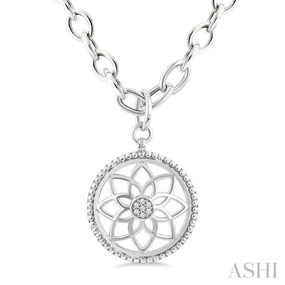 Silver Circle Floral Medallion Diamond Fashion Pendant