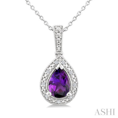 Silver Pear Shape Gemstone & Diamond Pendant