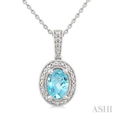 Silver Oval Shape Gemstone & Diamond Pendant