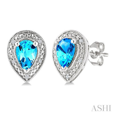 Silver Pear Shape Gemstone & Diamond Earrings