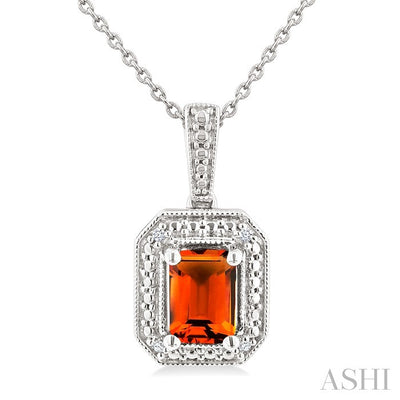 Silver Emerald Shape Gemstone & Diamond Pendant