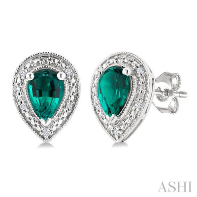 Silver Pear Shape Gemstone & Diamond Earrings