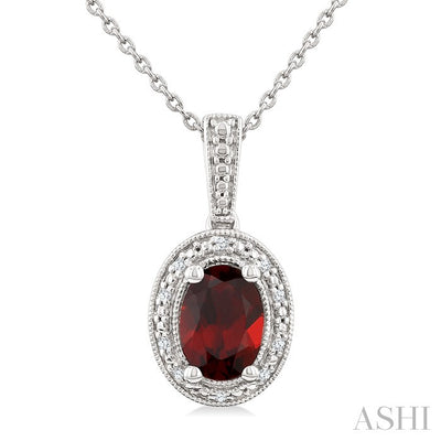 Silver Oval Shape Gemstone & Diamond Pendant