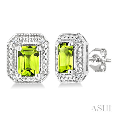 Silver Emerald Shape Gemstone & Diamond Earrings