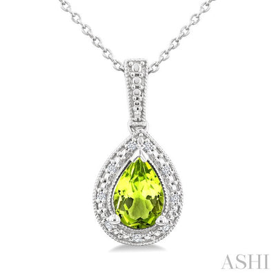 Silver Pear Shape Gemstone & Diamond Pendant