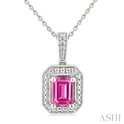 Silver Emerald Shape Gemstone & Diamond Pendant