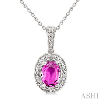 Silver Oval Shape Gemstone & Diamond Pendant