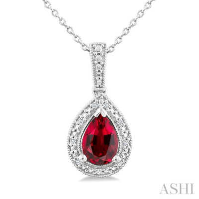 Silver Pear Shape Gemstone & Diamond Pendant