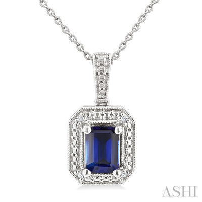 Silver Emerald Shape Gemstone & Diamond Pendant