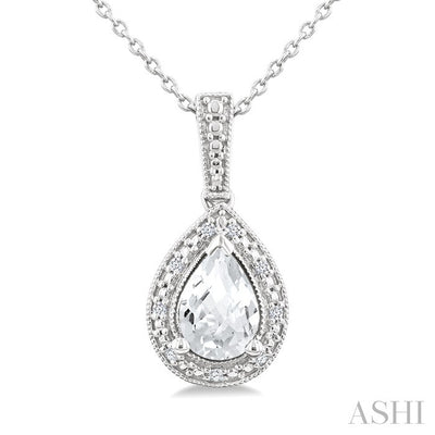 Silver Pear Shape Gemstone & Diamond Pendant