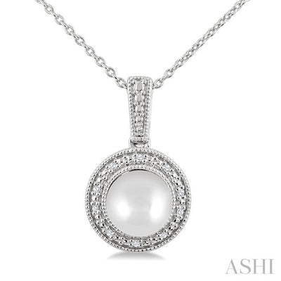 Silver Pearl & Halo Diamond Pendant