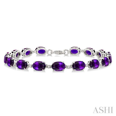 Silver Oval Shape Gemstone & Diamond Bracelet