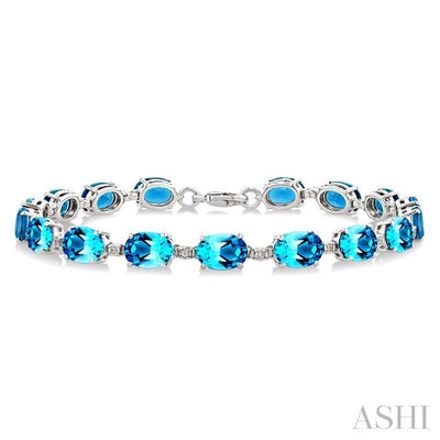 Silver Oval Shape Gemstone & Diamond Bracelet