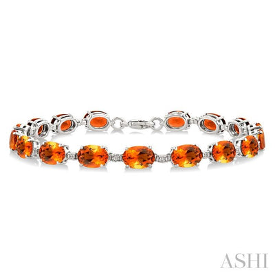 Silver Oval Shape Gemstone & Diamond Bracelet