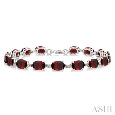 Silver Oval Shape Gemstone & Diamond Bracelet