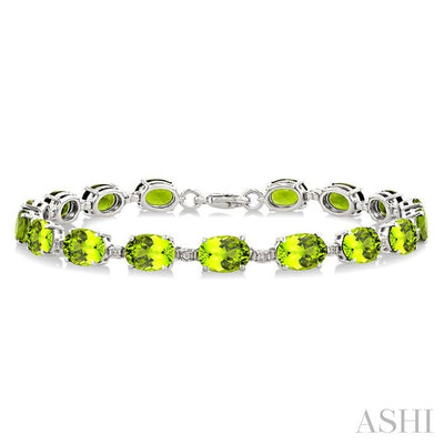 Silver Oval Shape Gemstone & Diamond Bracelet