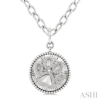 Silver Circle Dog Paw Fluted Medallion Diamond Fashion Pendant