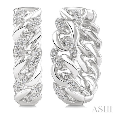 Silver Curb & Cuban Diamond Hoop Earrings