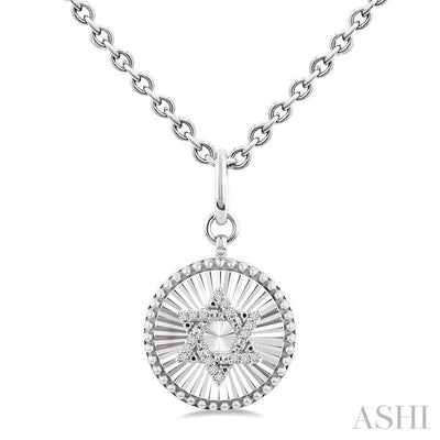 Silver Circle Star Of David Fluted Medallion Diamond Pendant
