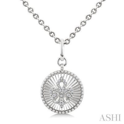 Silver Circle Fleur-De-Lis Fluted Medallion Diamond Pendant