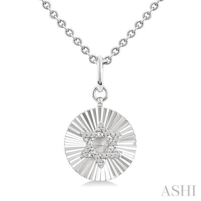 Silver Circle Star Of David Fluted Medallion Diamond Pendant