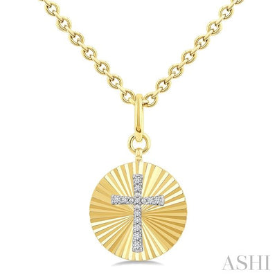 Gold Vermeil Circle Cross Fluted Medallion Diamond Pendant