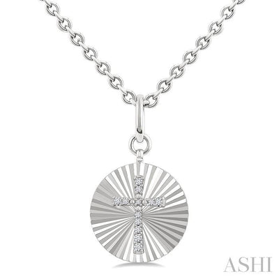 Silver Circle Cross Fluted Medallion Diamond Pendant