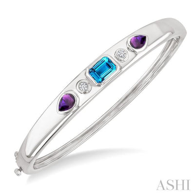 Silver Mixed Shape Gemstone & Diamond Bangle