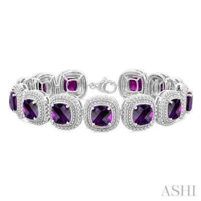 Silver Cushion Shape Gemstone & Diamond Bracelet