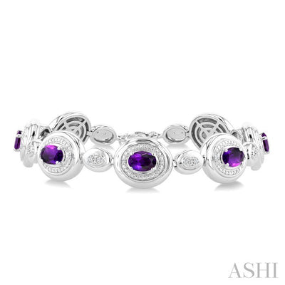 Silver Bold Oval Shape Gemstone & Diamond Bracelet
