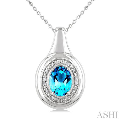 Silver Bold Oval Shape Gemstone & Diamond Pendant