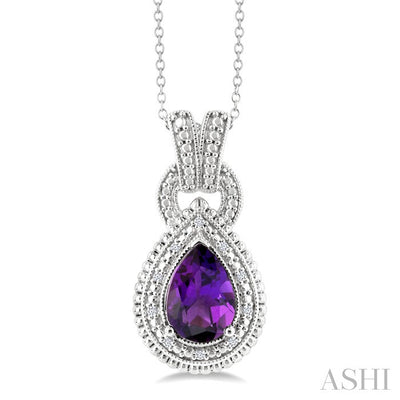 Silver Pear Shape Gemstone & Diamond Pendant