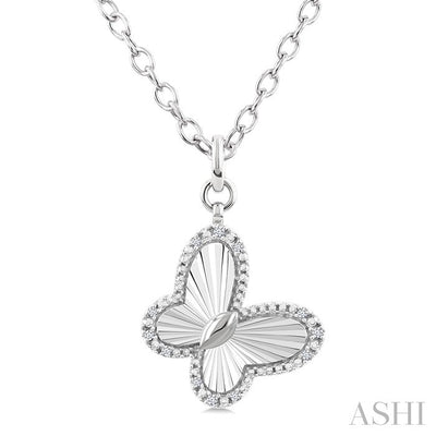Silver Butterfly Fluted Medallion Diamond Pendant