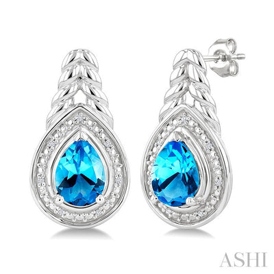Silver Pear Shape Gemstone & Diamond Earrings