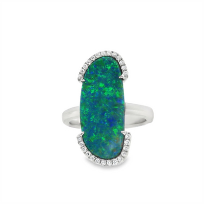 Australian Opal Doublet & Diamond Ring
