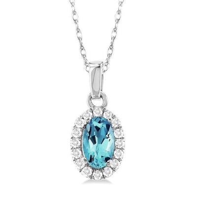 Blue Topaz & Diamond Halo Pendant