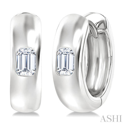 Emerald Shape Bezel Set Diamond Huggie Fashion Earrings