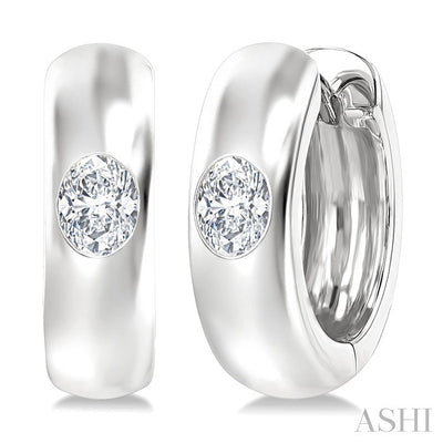 Oval Shape Bezel Set Diamond Huggie Fashion Earrings