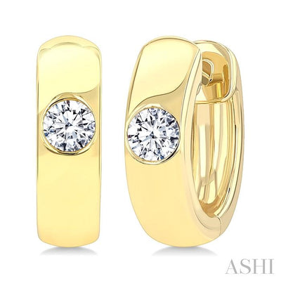 Round Shape Bezel Diamond Huggie Earrings