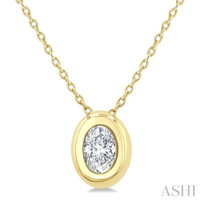 Oval Shape Bezel Set Bubble Diamond Pendant