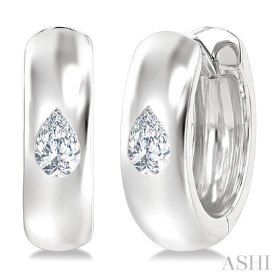 Pear Shape Bezel Set Diamond Huggie Fashion Earrings